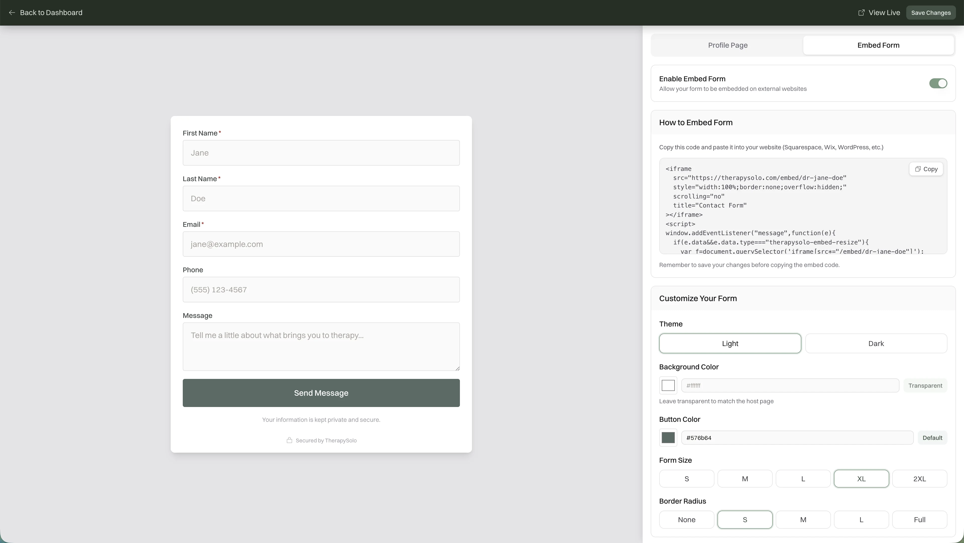 Embeddable HIPAA-compliant contact form